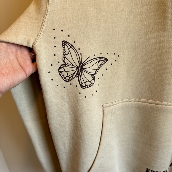 Persaya NWT Juniors Large Celestial Hooded Tan Sweatshirt Kangaroo Pouch Pocket - Picture 4 of 12